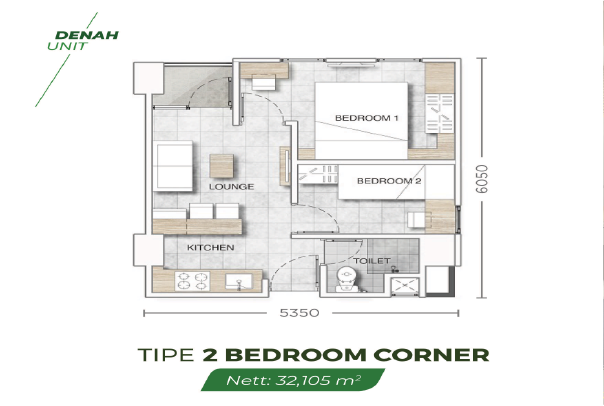 2 BR C Denah Unit 1